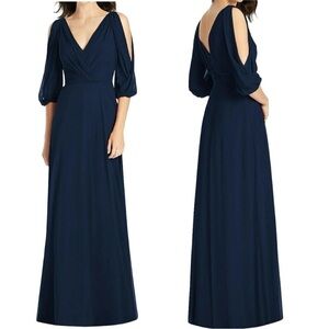 NWT Jenny Packham Bell Sleeve V-Neck Chiffon Gown Bridesmaid Navy Size 0